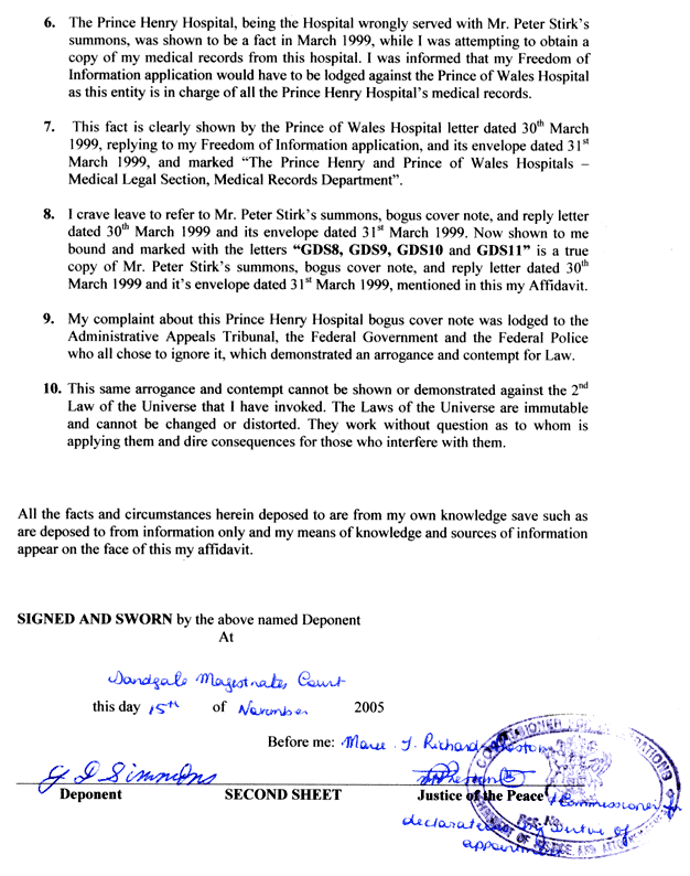 2nd Affidavit in support of the above Affidavit submitted to the Administrative Appeals Tribunal 