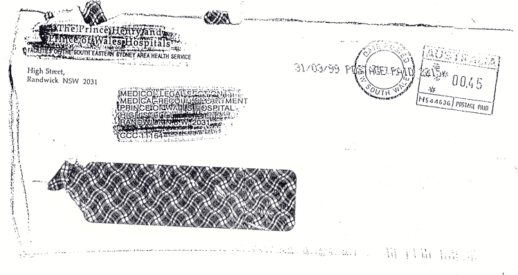 Envelope of The Prince of Wales Hospital shows they are in charge of all Medical records for both Hospitals