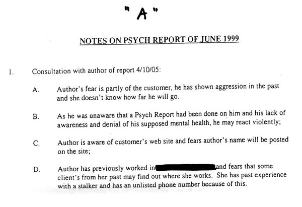 Notes on Psych Report of June 1999 - Part A