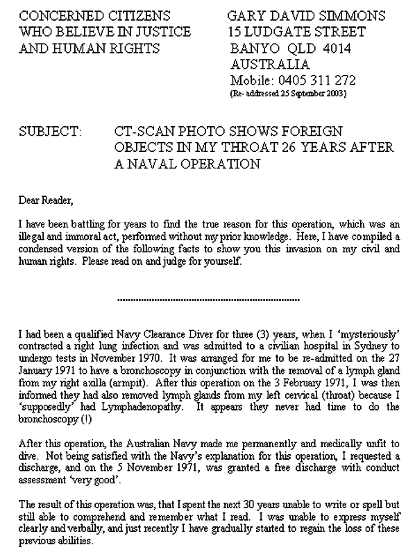 Concerned Citizens Letter, page one