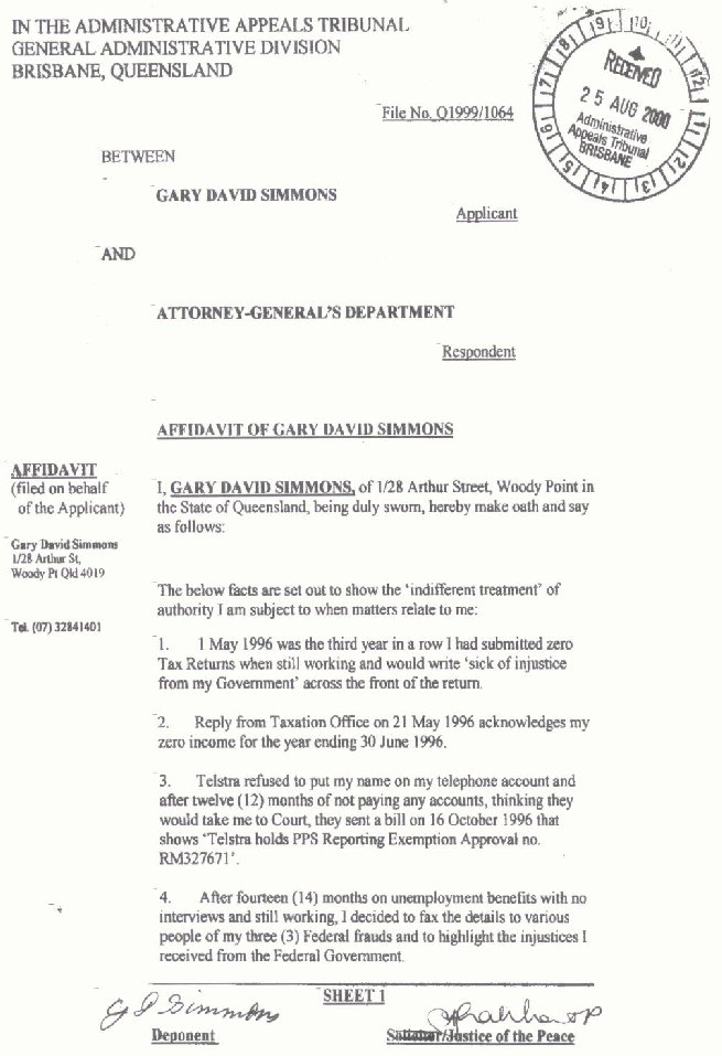 Attorney-General's Department affidavit - 24/8/2000 - page 1